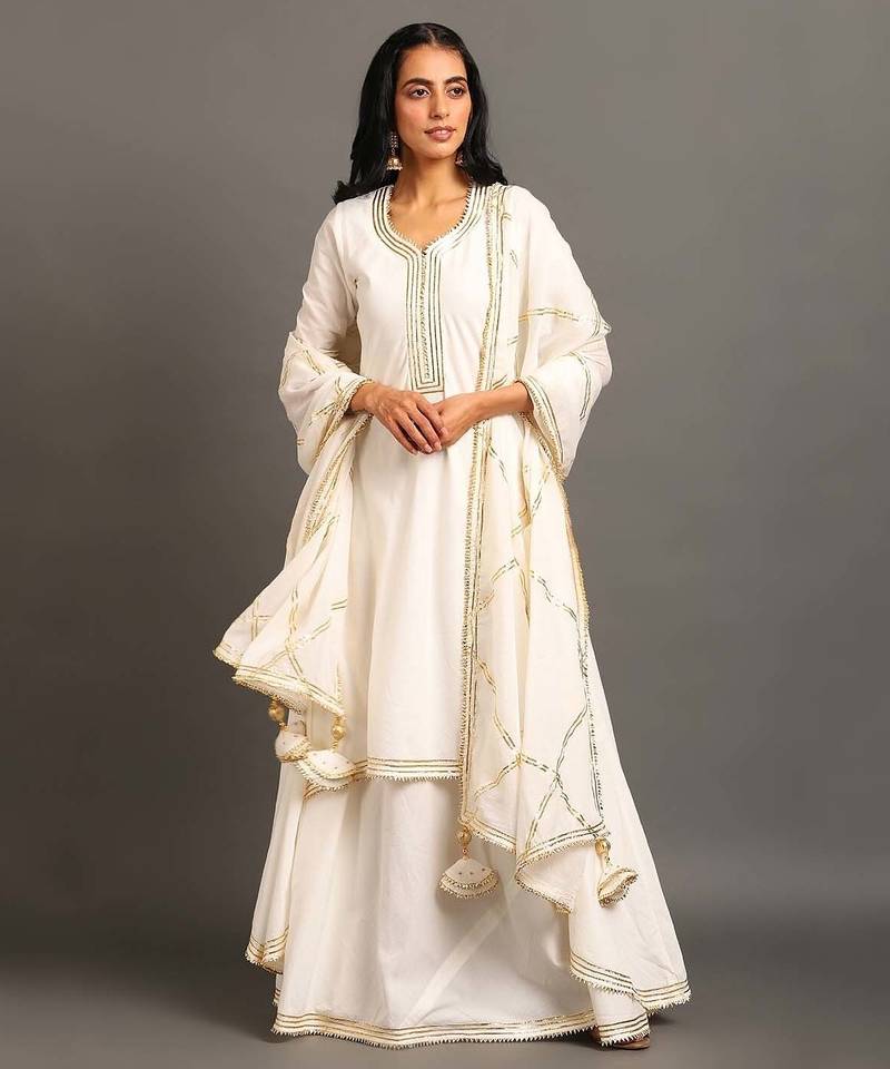 White cotton white saira double layered dress
