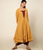 Maroon./mango yellow cotton linen maroon sufi saanjh jumpsuit with overlay