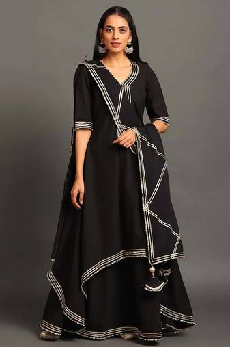 Black cotton black saira double layered dress