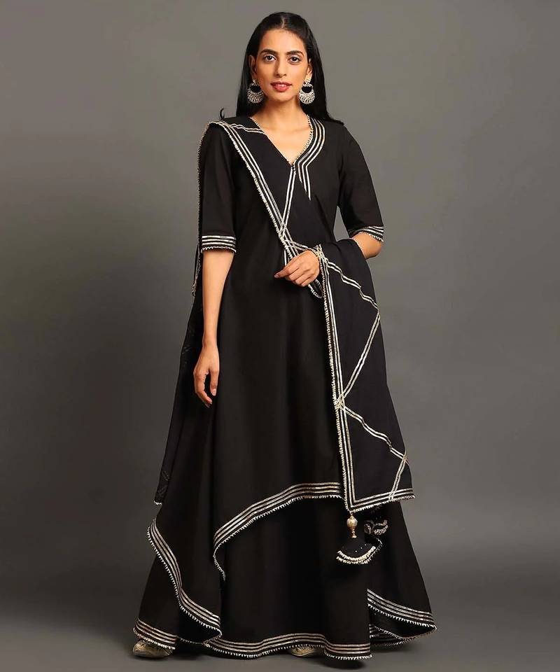 Black cotton black saira double layered dress