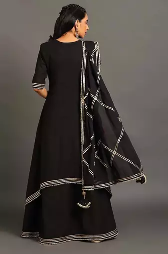 Black cotton black saira double layered dress