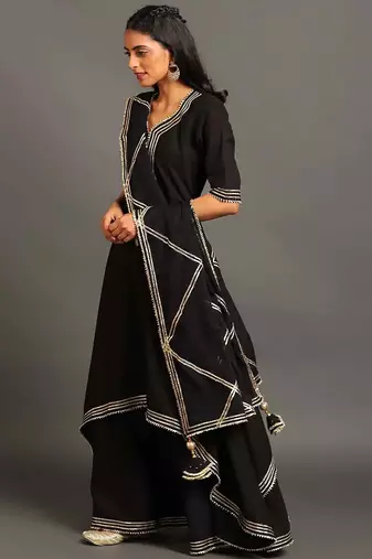 Black cotton black saira double layered dress