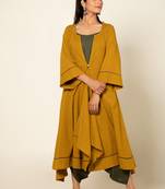 Army green/ musterd cotton linen olive sufi saanjh jumpsuit with overlay