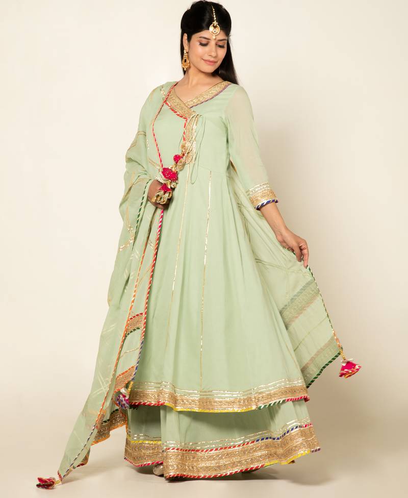 Mint mulmul mint atrangi anarkali set