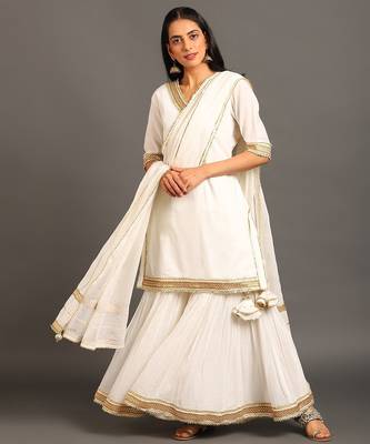 White mulmul cotton chanda sharara set 1