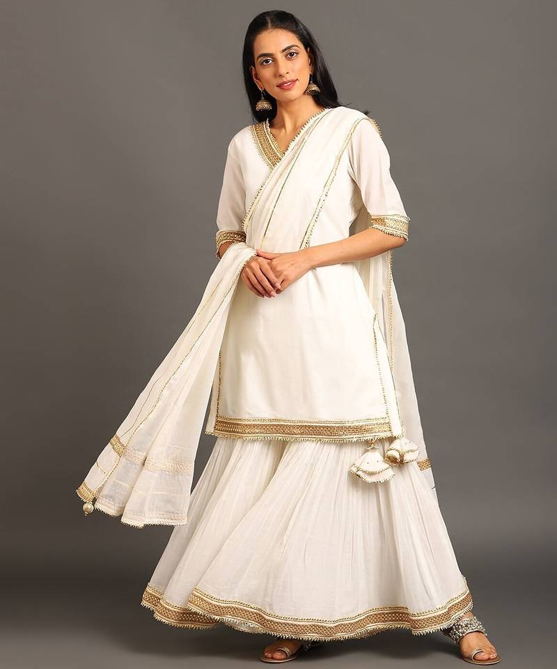 White mulmul cotton chanda sharara set