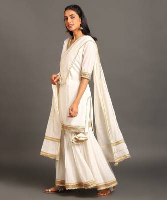 White mulmul cotton chanda sharara set 3