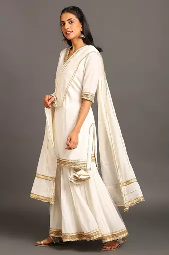 White mulmul cotton chanda sharara set