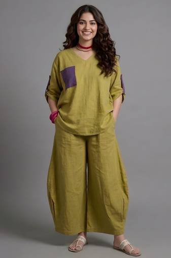 Olive cotton linen olive comfort co-ord set