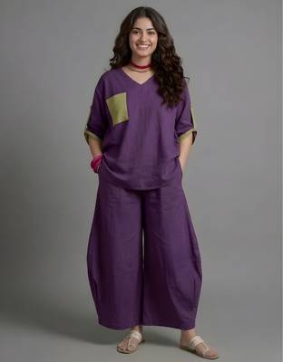 Plum cotton linen plum comfort co-ord set 1