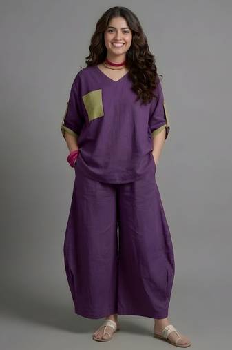 Plum cotton linen plum comfort co-ord set