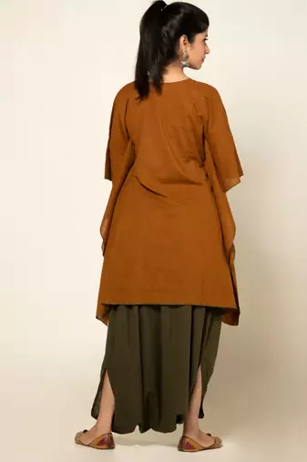 Mustard/army green cotton linen mustard sufi sage co-ord set