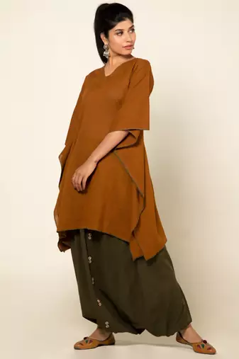 Mustard/army green cotton linen mustard sufi sage co-ord set