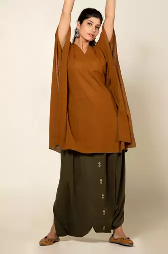 Mustard/army green cotton linen mustard sufi sage co-ord set