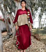 Maroon/ beige cotton linen cherry noora  co-ord set