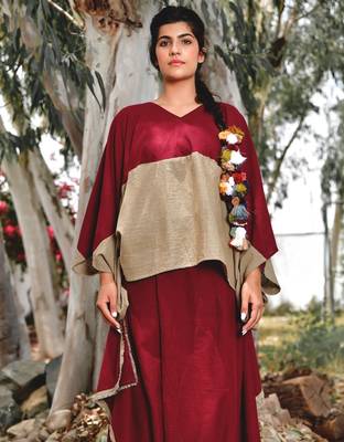 Maroon/ beige cotton linen cherry noora  co-ord set 2
