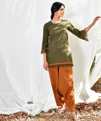 Mustard/army green cotton linen olive  uns co ord set 1