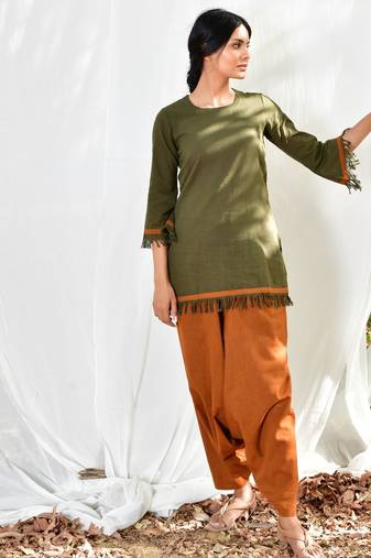 Mustard/army green cotton linen olive  uns co ord set