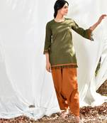 Mustard/army green cotton linen olive  uns co ord set