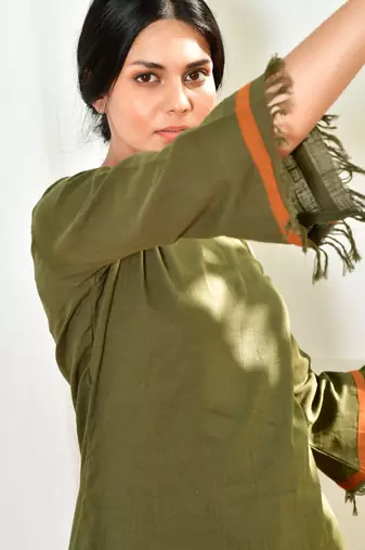 Mustard/army green cotton linen olive  uns co ord set