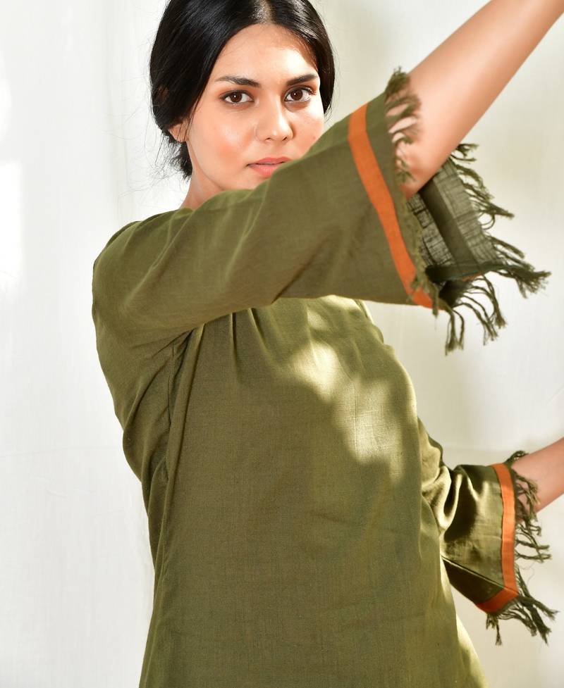 Mustard/army green cotton linen olive  uns co ord set