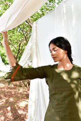 Mustard/army green cotton linen olive  uns co ord set 3