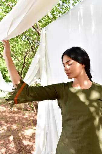 Mustard/army green cotton linen olive  uns co ord set