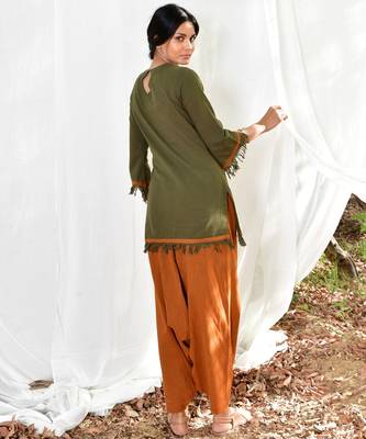 Mustard/army green cotton linen olive  uns co ord set 4