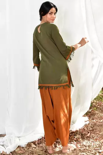 Mustard/army green cotton linen olive  uns co ord set