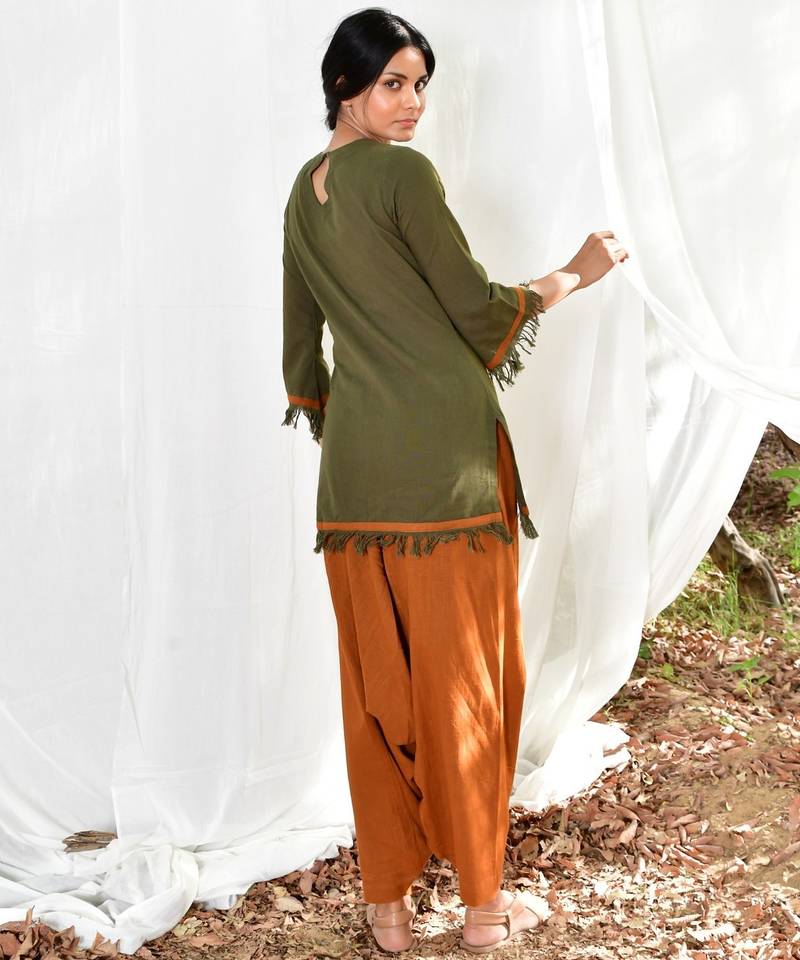 Mustard/army green cotton linen olive  uns co ord set