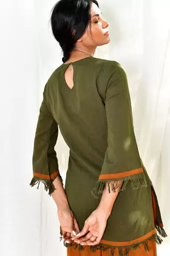 Mustard/army green cotton linen olive  uns co ord set