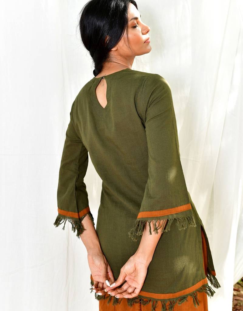 Mustard/army green cotton linen olive  uns co ord set