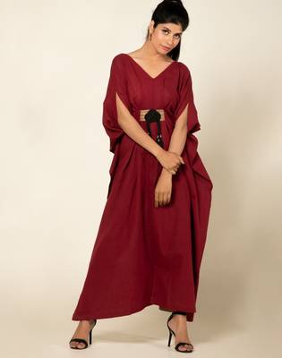 Maroon cotton linen maroon boho chic long jumpsuit 1