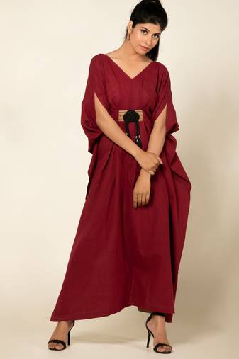 Maroon cotton linen maroon boho chic long jumpsuit