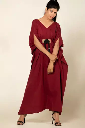Maroon cotton linen maroon boho chic long jumpsuit