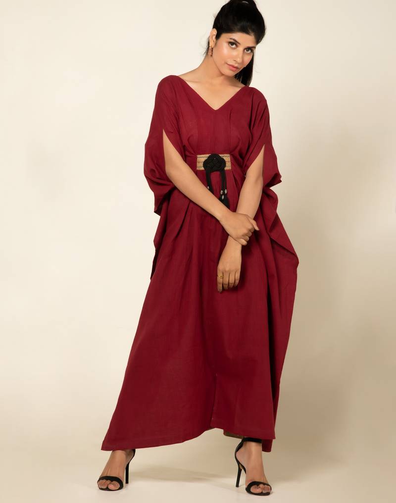 Maroon cotton linen maroon boho chic long jumpsuit