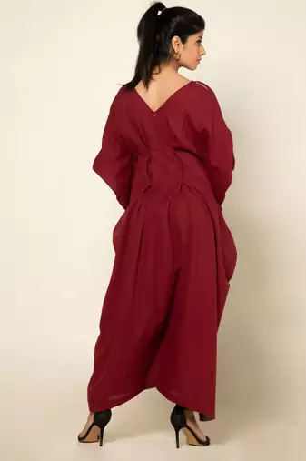 Maroon cotton linen maroon boho chic long jumpsuit