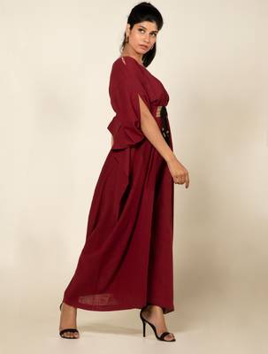 Maroon cotton linen maroon boho chic long jumpsuit 3
