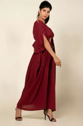 Maroon cotton linen maroon boho chic long jumpsuit