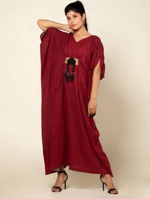 Maroon cotton linen maroon boho chic long jumpsuit 4