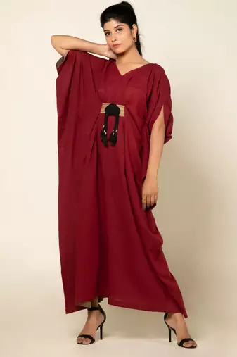 Maroon cotton linen maroon boho chic long jumpsuit