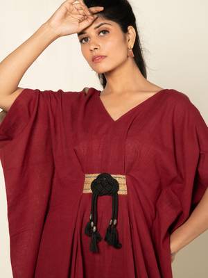 Maroon cotton linen maroon boho chic long jumpsuit 5