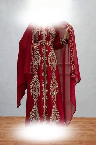 Luxurious dark Maroon Kaftan With Gold Work Stitched Dress