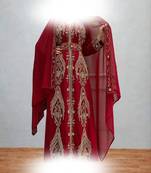 Luxurious dark Maroon Kaftan With Gold Work Stitched Dress