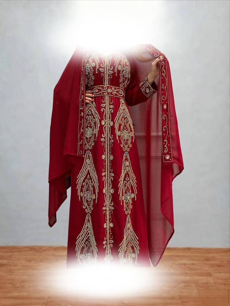 Luxurious dark Maroon Kaftan With Gold Work Stitched Dress