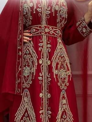 Luxurious dark Maroon Kaftan With Gold Work Stitched Dress 2