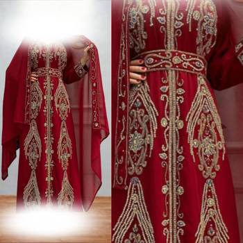 Luxurious dark Maroon Kaftan With Gold Work Stitched Dress 3