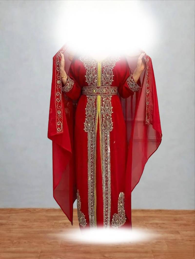 Luxurious Red Kaftan With Gold Work Stitched Dress