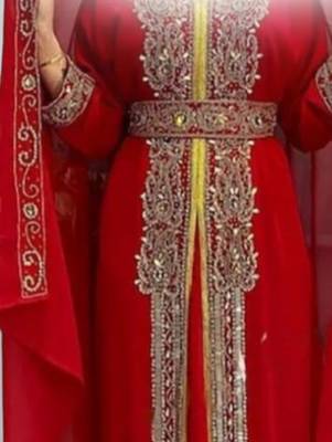 Luxurious Red Kaftan With Gold Work Stitched Dress 2