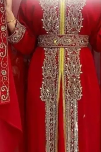 Luxurious Red Kaftan With Gold Work Stitched Dress